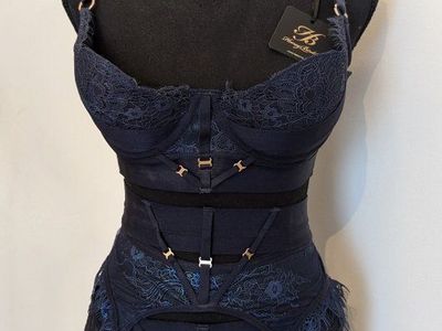 Honey Birdette Belinda Navy Lace 4 piece Lingerie Set
