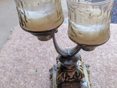 Vintage Double hand Smoke Glass & Bronze Votive Candle Holder