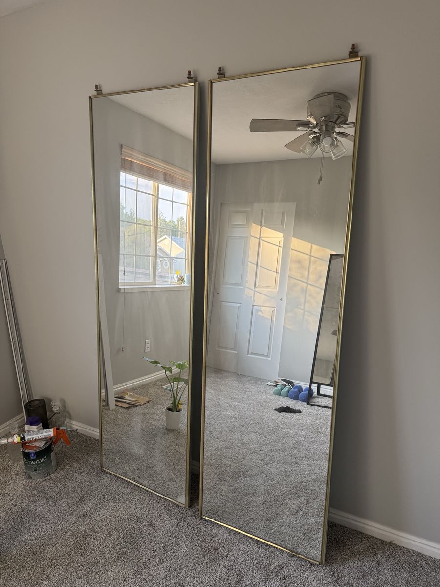 Gold Frame Mirrored Sliding Closet Doors