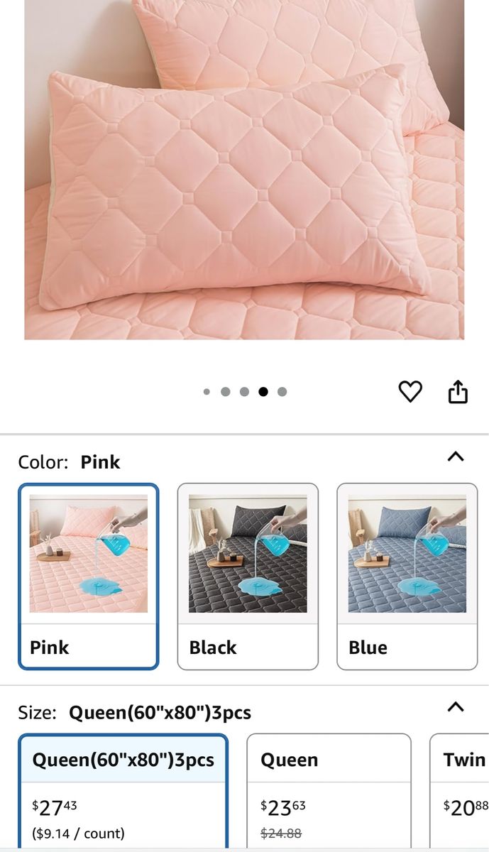 Mattress protector 3 pieces queen pink