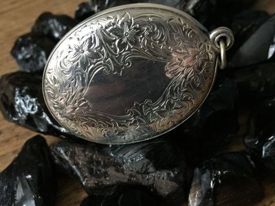 Large Antique Chatelaine Silver Plated Dual-mirror Slide Open Pendant