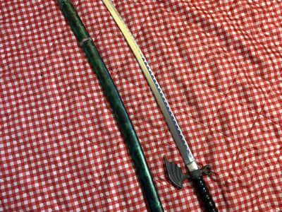 Decorative Dragon Handle Katana Style Sword with Green Sheath - Intricate Design