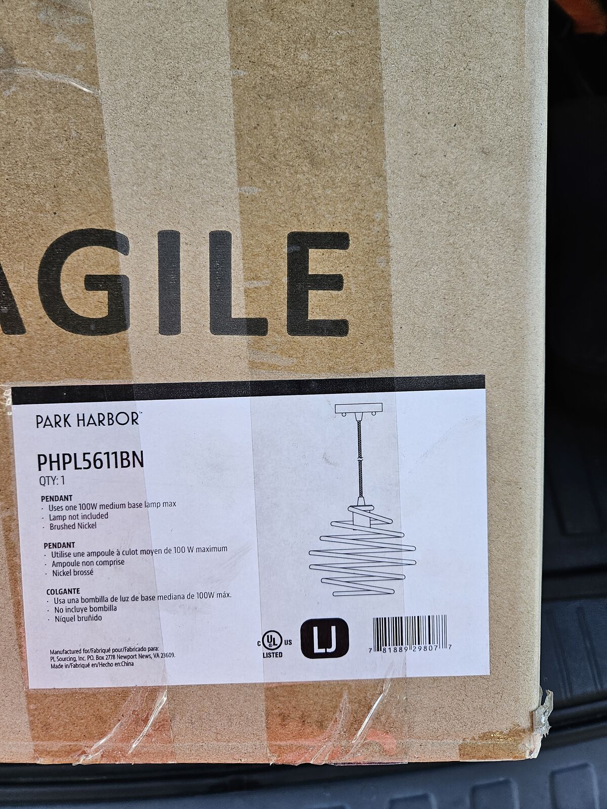 Park Harbor Currie Single Pendant