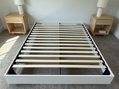 White Nexera Queen Floating Platform Bed Frame