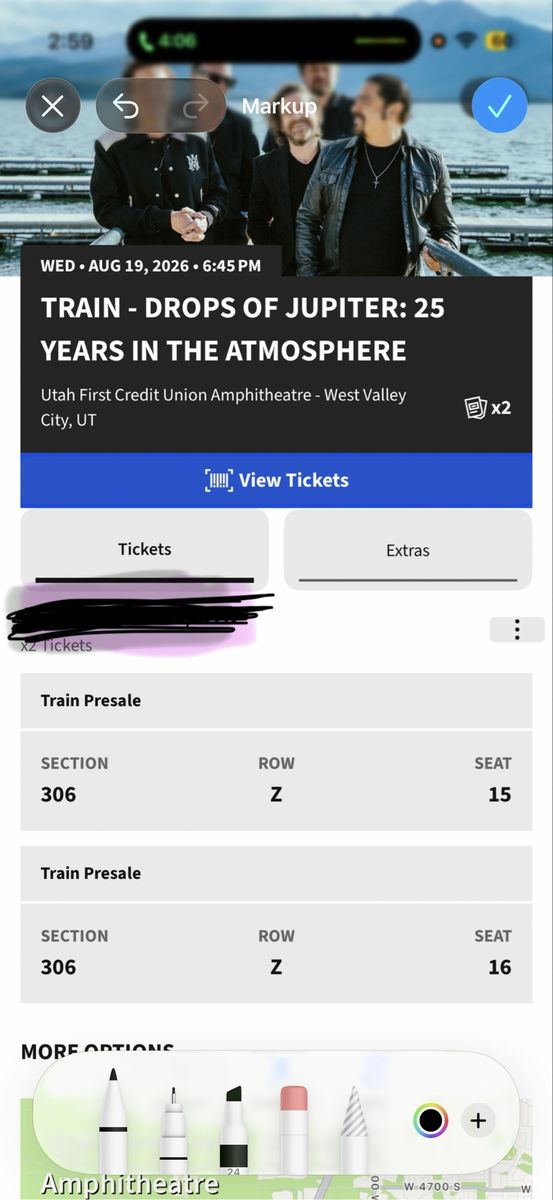 Two reserved seat Train concert tickets 8/19/2026