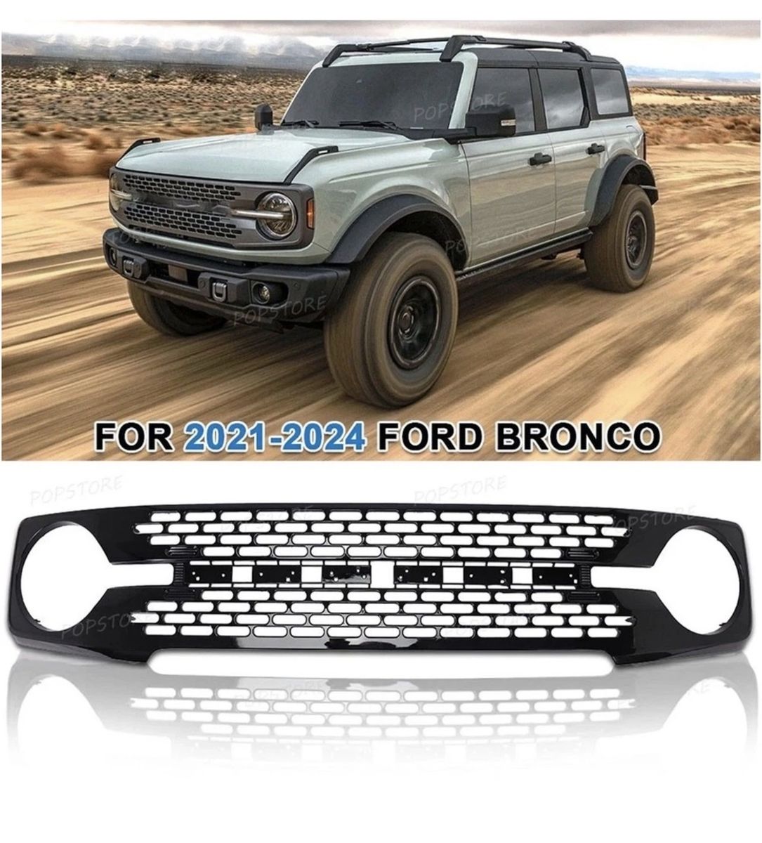Front Bumper Grille grill For 2021 2022 2023 2024 Ford Bronco Gloss Black