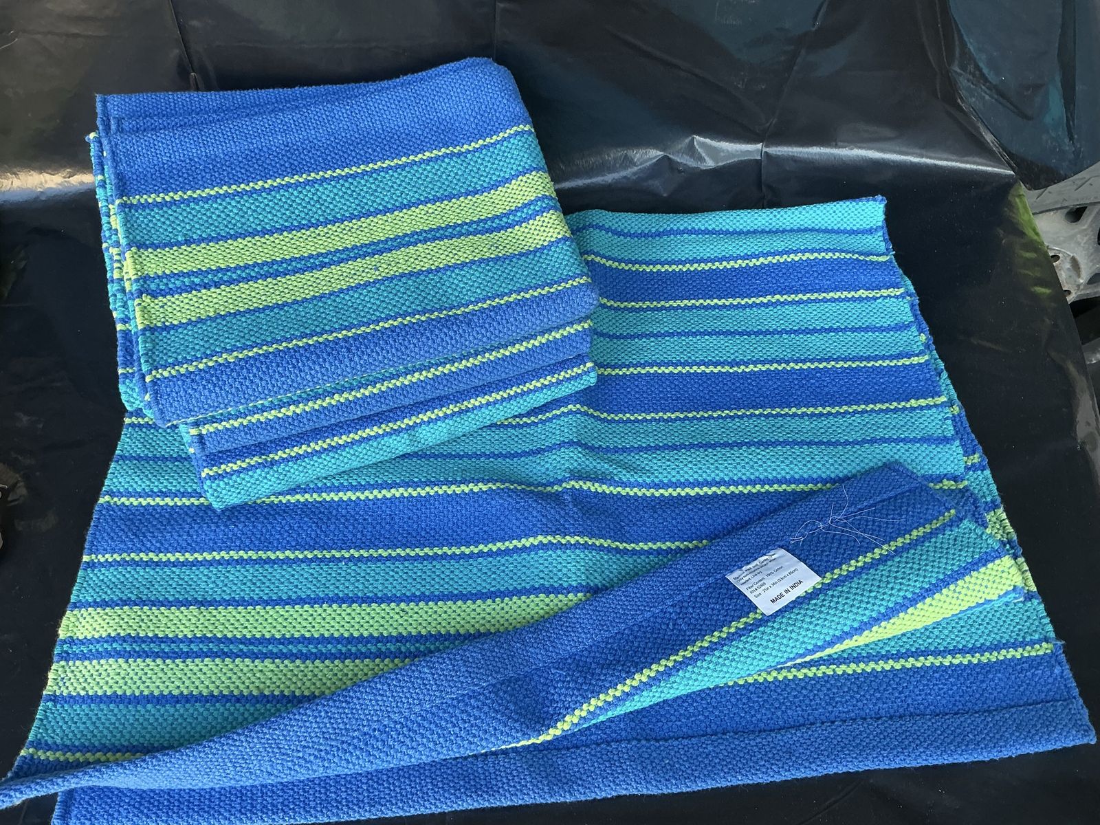 Set of 4 Colorful Blue & Green Striped Woven Cotton Table mats  21 x 34 Inches