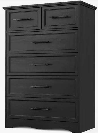 Black Dresser for Bedroom - 6 Drawer