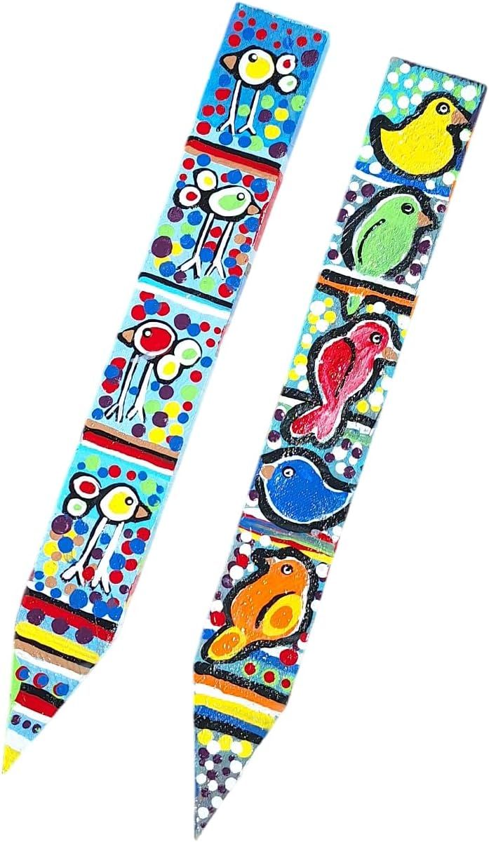 2 Bird Totems, 11.5" x 1.5" x 0.5", Handpainted Art on Wood, Acrylic Paints and Outdoor Sealer, Suitable for Yard, Patio or Home