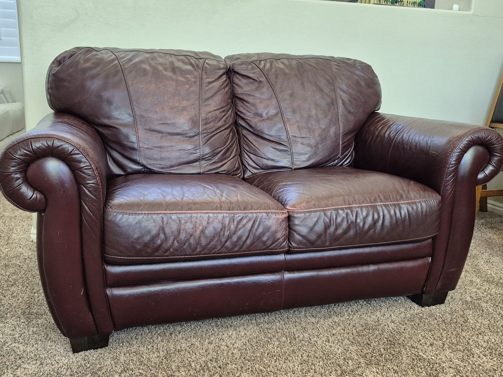 Leather Loveseat - Burgundy