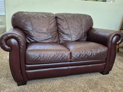 Leather Loveseat - Burgundy