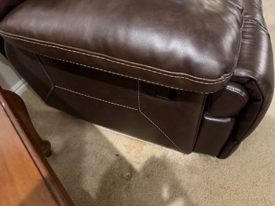 Large 6-Piece Brown Leather Reclining Sectional Sofa with armrest Console