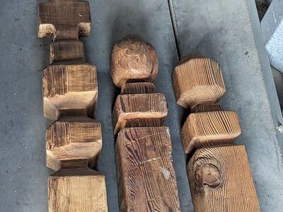 Hand carved newel posts by Ralphael Plescia, from his "Christian School"