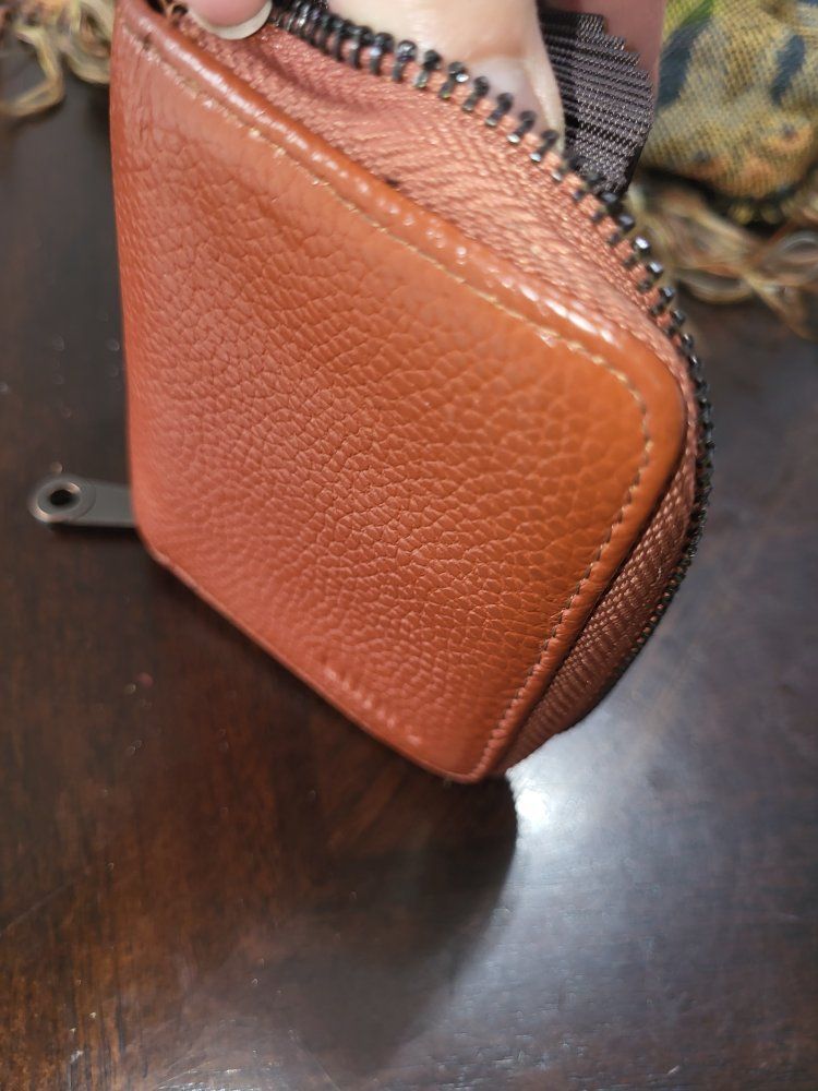 Unbranded Brown Textured Leather Small Zippered credit card wallet New