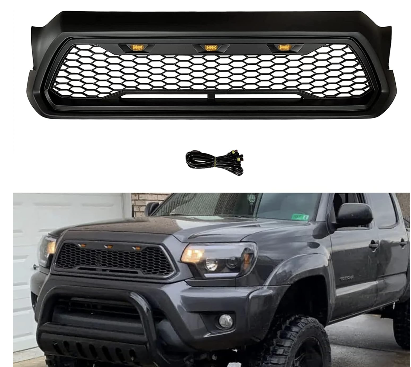 NEW Tacoma Grille, Front Bumper Hood Mesh Grill with LED Lights 2012-2015 Black