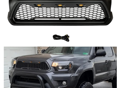 NEW Tacoma Grille, Front Bumper Hood Mesh Grill with LED Lights 2012-2015 Black