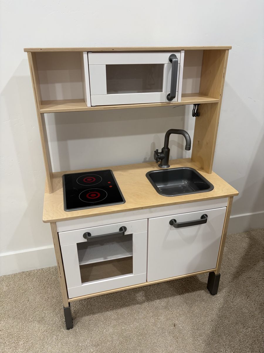 Wooden Toy Kitchen Play Set with Stove Sink Microwave