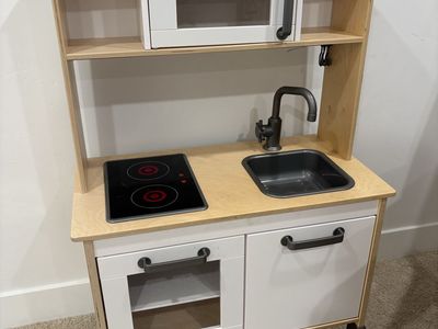 Wooden Toy Kitchen Play Set with Stove Sink Microwave