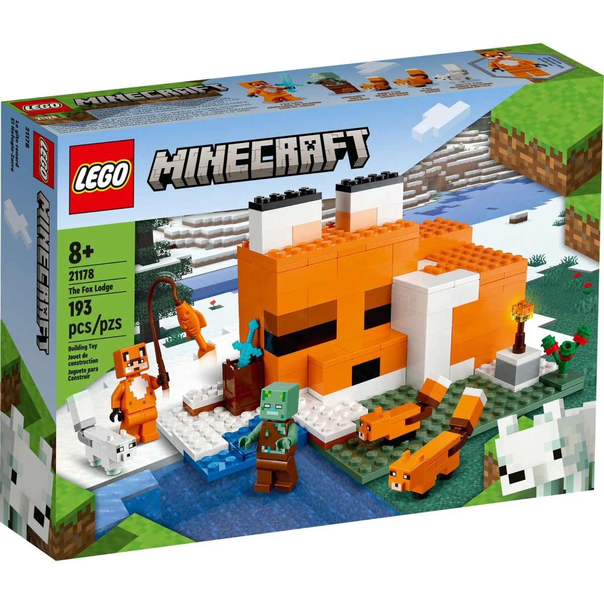 USED LEGO Minecraft The Fox Lodge 21178 Building Toy - 193 Pieces, Missing Instructions
