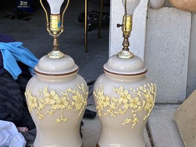 Vintage Mid-Century Chinoiserie Ginger Jar Table Lamps - Pleated Shades