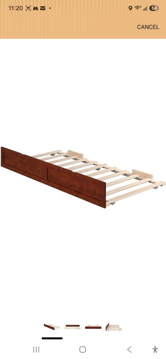 Wood Trundle Bed Frame with Rollers - Converts to Extra Twin Sleeping Space