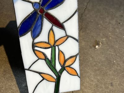 Tall Nice Dragon Fly Stained Glass Candle Holder