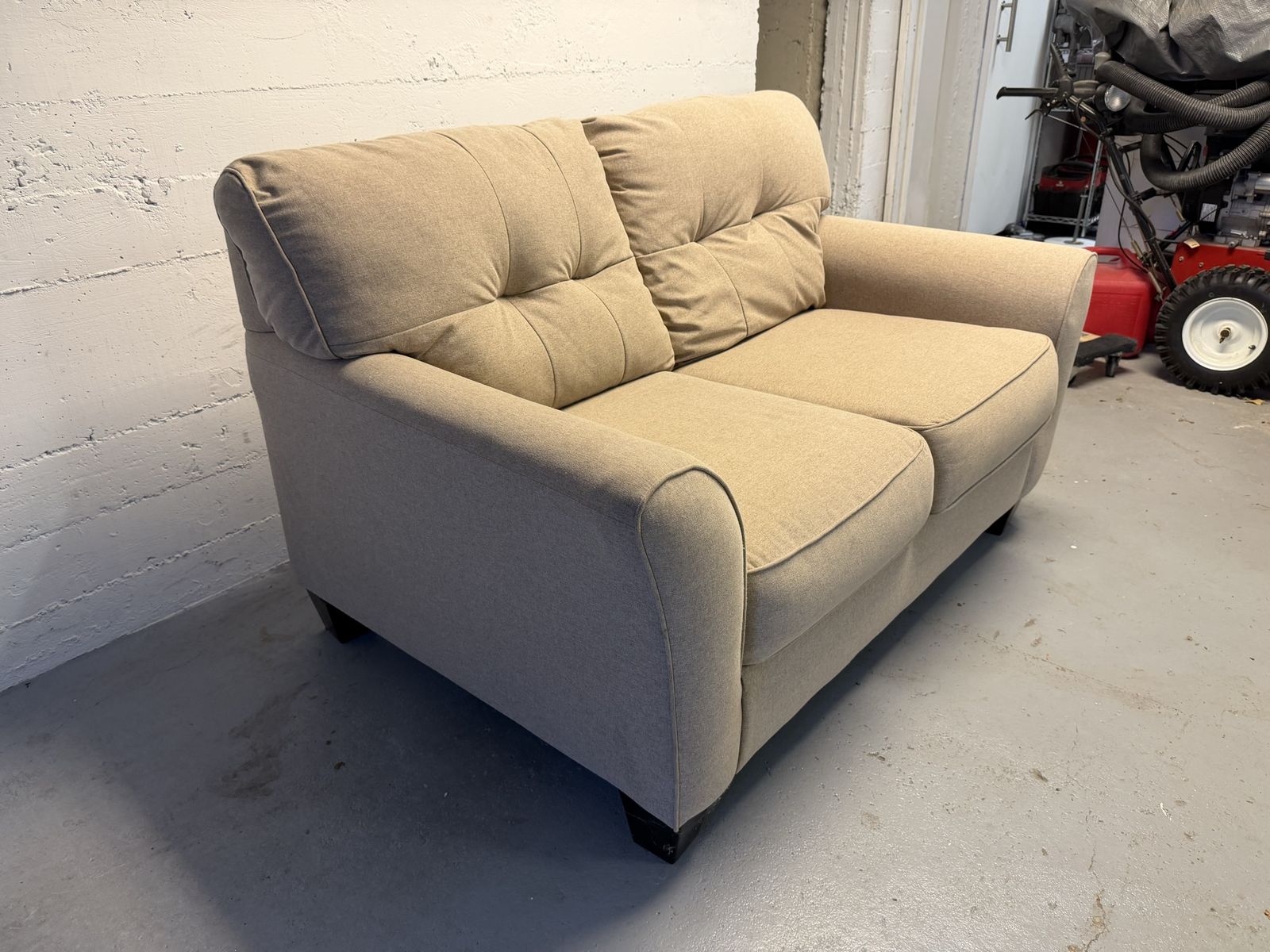 Compact 2-Seater Beige Fabric Loveseat Sofa - Good Condition