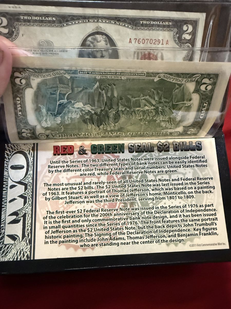 Red And Green Seal Two Dollar Bill