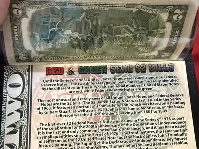 Red And Green Seal Two Dollar Bill