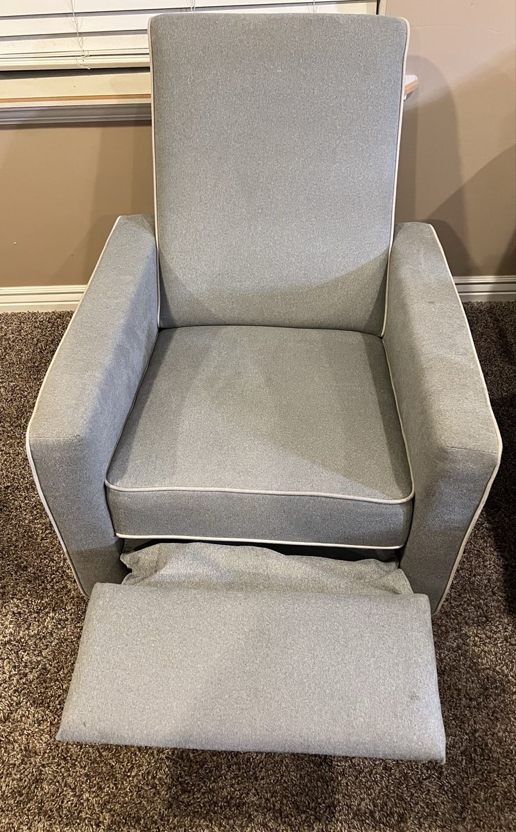 Cozy Gray Nursery Glider with White Piping - Gently Used Upholstered Armchair