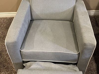 Cozy Gray Nursery Glider with White Piping - Gently Used Upholstered Armchair