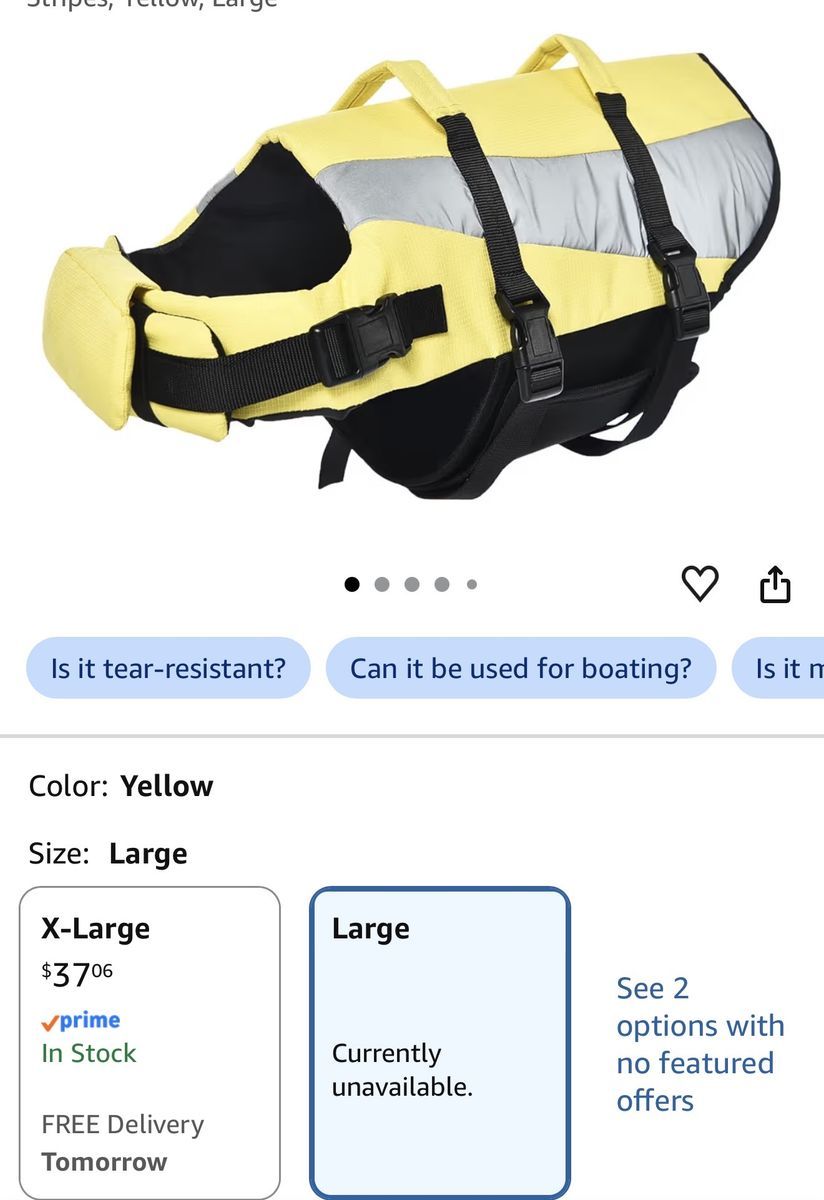 Large Dog Life Jacket Yellow & Black Reflective Safety Vest - New, Adjustable Straps