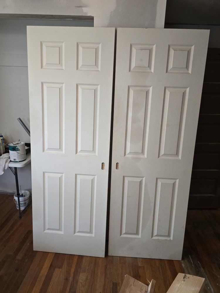 Pair of 6-Panel White Interior Doors - Bi-Fold or Standard Application