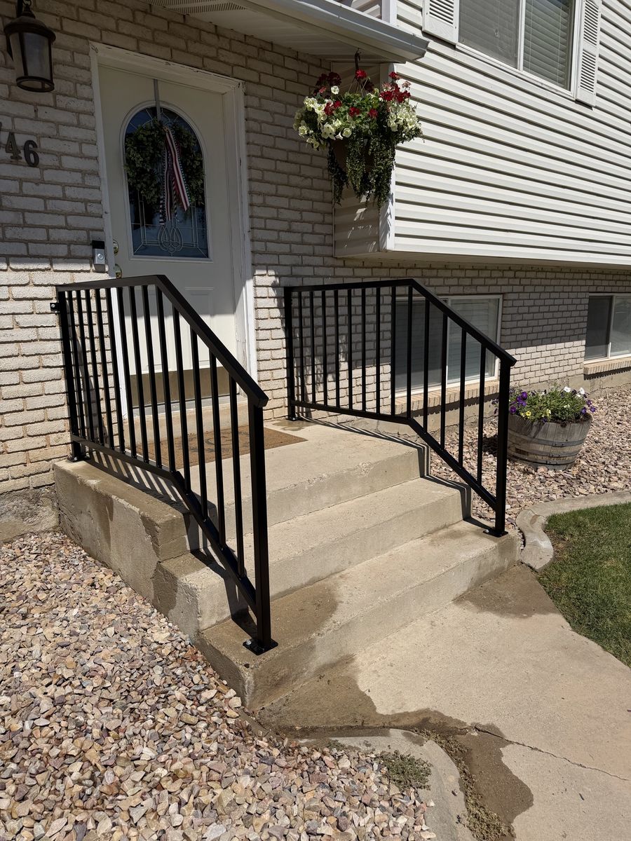Black Outdoor Stair Handrail - Durable Metal Construction for Steps & Porches
