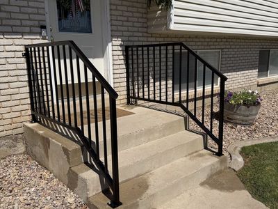 Black Outdoor Stair Handrail - Durable Metal Construction for Steps & Porches