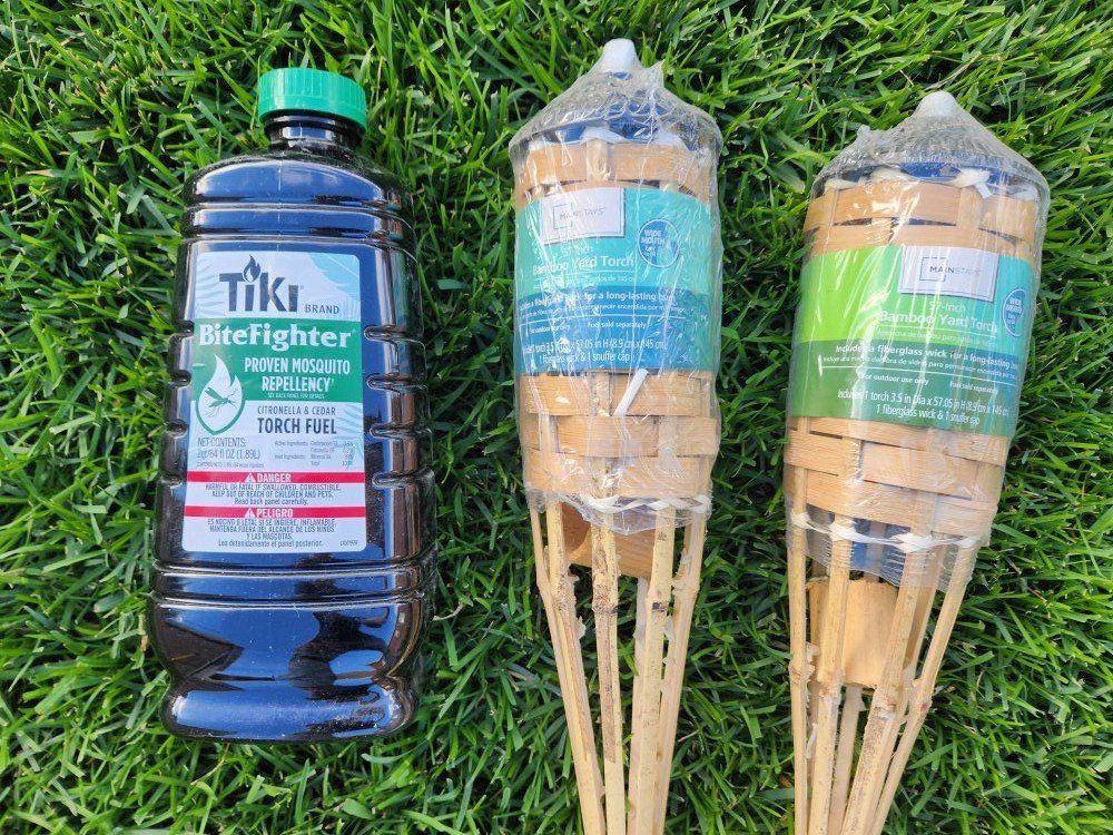 Bamboo Yard Torches with Tiki Bitefighter Torch Fuel