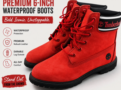Timberland Women's Premium 6" Waterproof Boots Red Nubuck Size US 9.5 A3840 NWOB