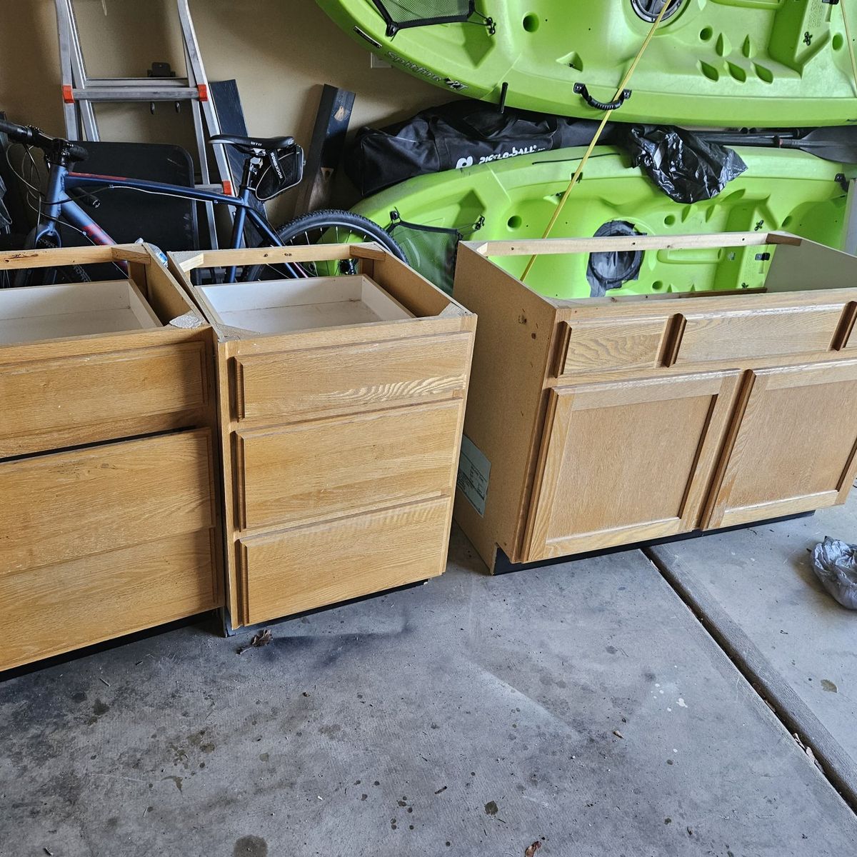 Oak cabinet and drawer banks