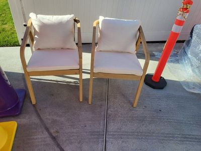 Set of 2* Outdoor Bamboo Wood Patio Chairs w/Cushions***