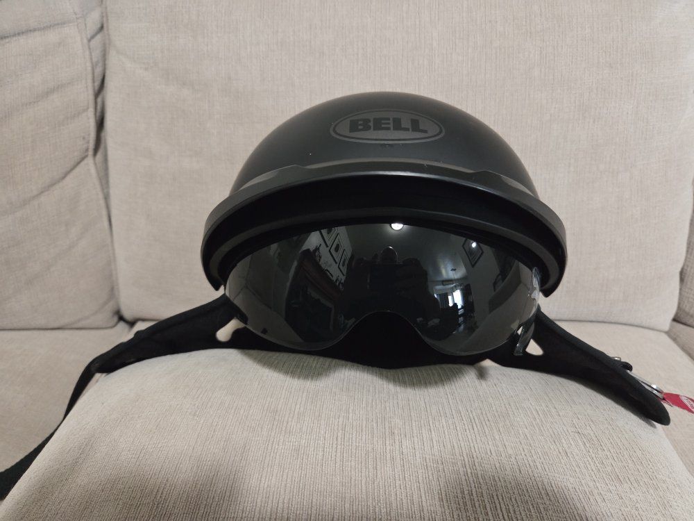 Bell Pit Boss DOT Open Face Motorcycle Helmet Matte Black - Size Large with Drop Down Sun Shield.