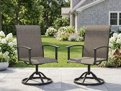 2-Piece Outdoor Patio Swivel Dining Chairs with All-Weather Metal Frame and Breathable Textilene Fabric in Brown - NEW
