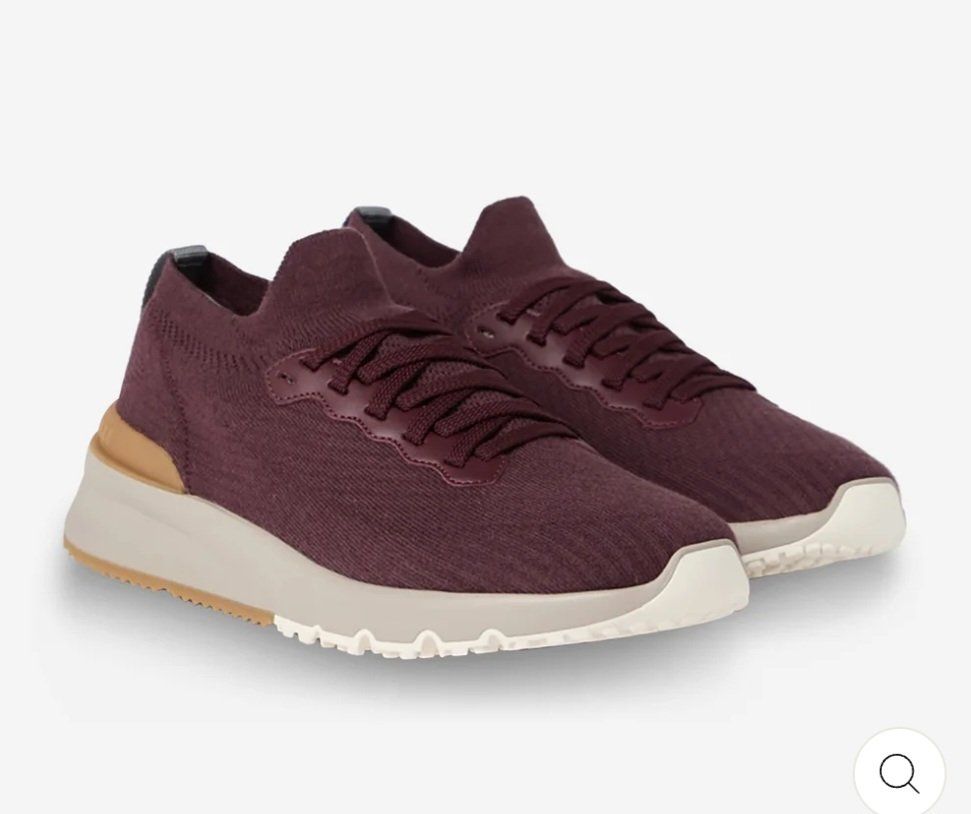 Brunello Cucinelli Cotton Knit And Semi-Polished Calfskin Sneakers Size (44 Eur - 10 USA.) Brand New