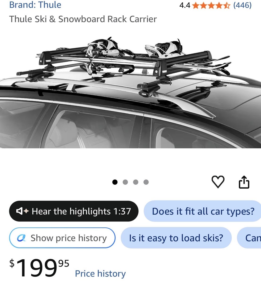 Thule Ski & Snowboard Rack Carrier - Car Roof Mount for Skis & Snowboards