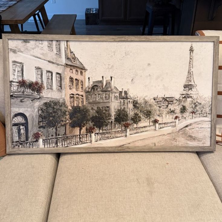 Framed Paris Cityscape Canvas Wall Art with Eiffel Tower