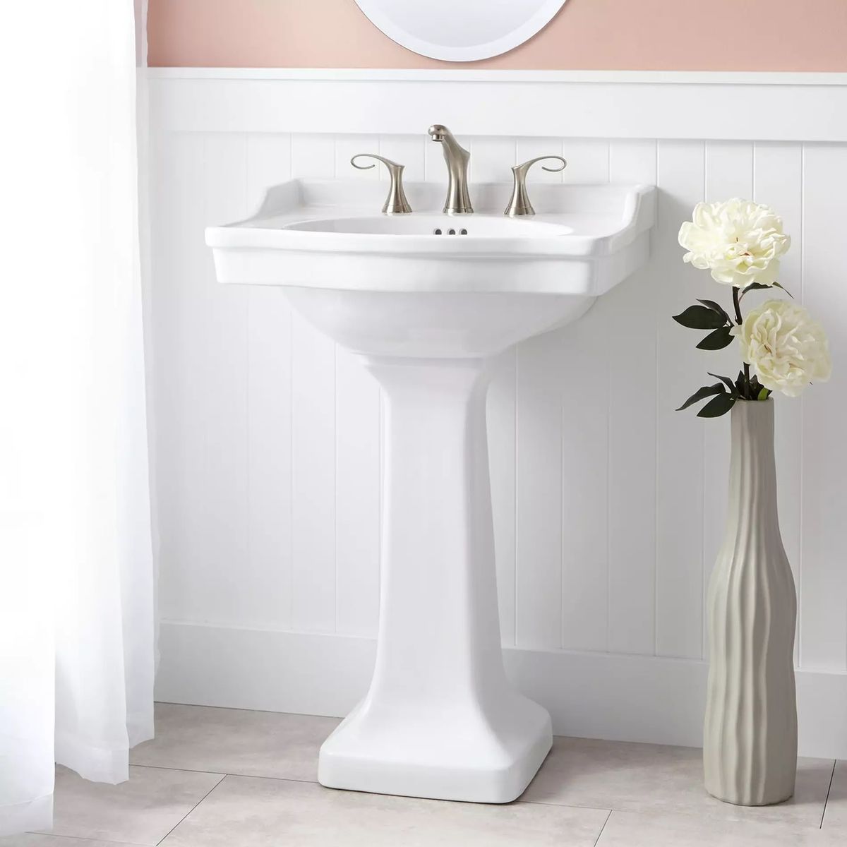 New - In Box - Cierra Porcelain Pedestal Sink - 8" Centers - White