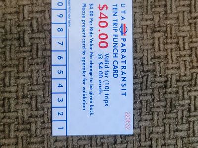 UTA Unused Paratransit Ten-Trip Punch Cards