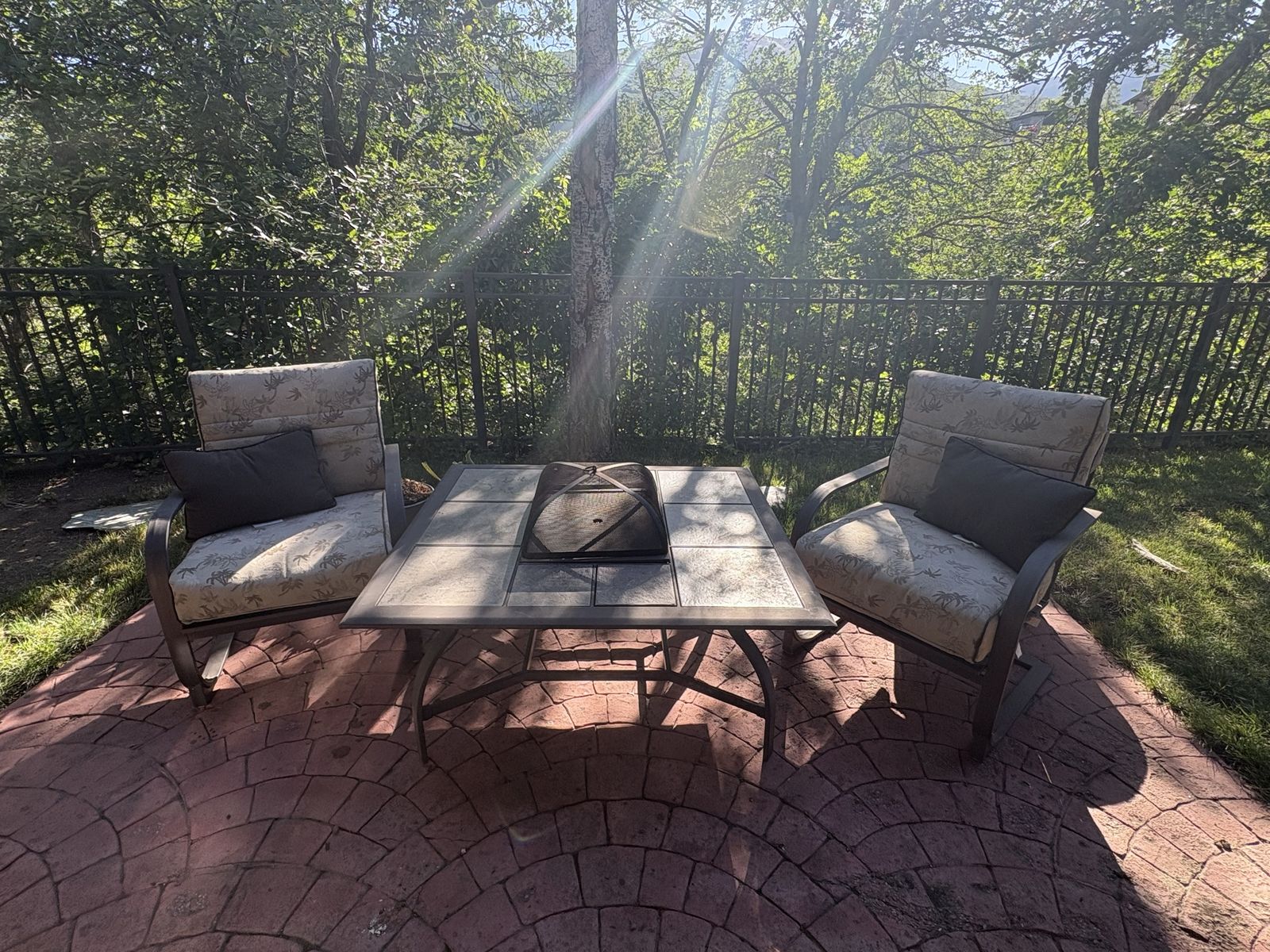 3-Piece Tile-Top Fire Pit Table Set