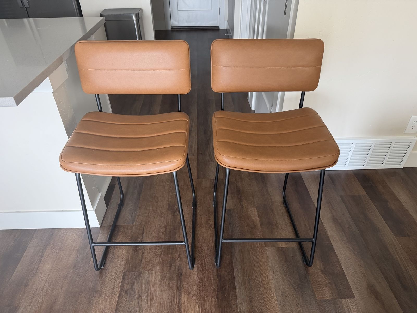 2 Saddle Brown Leather Bar Stools