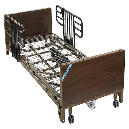 Drive Medical Full Electric Adjustable Hospital Bed with Side Rails and Wood-Grain Panels with Mattress