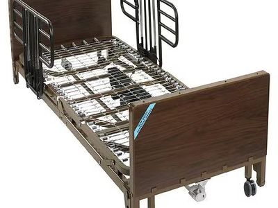 Drive Medical Full Electric Adjustable Hospital Bed with Side Rails and Wood-Grain Panels with Mattress